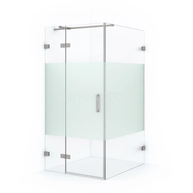 Modern glass shower enclosure with matt leather strip, corner model, ideal for stylish and space-saving bathroom design.