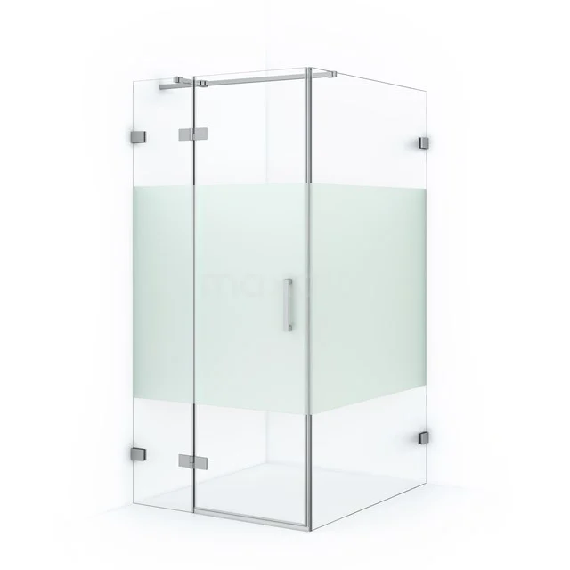 Diamond Shower cabin | 110x90 cm Chrome Clear with matt strip Pivot door Rectangle CDB214511323C Glass corner shower cabin with frosted glass details and chrome hinges, perfect for a modern bathroom.
