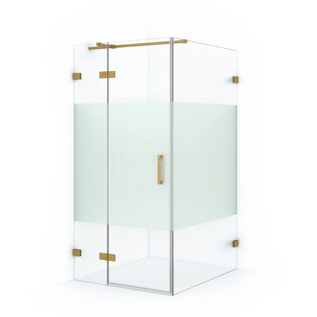 Diamond Shower cabin | 120x100 cm Gold Clear with matt strip Pivot door Rectangle CDB214612323GG Corner shower cubicle in frosted glass with gold hinges and Handle, modern bathroom design.