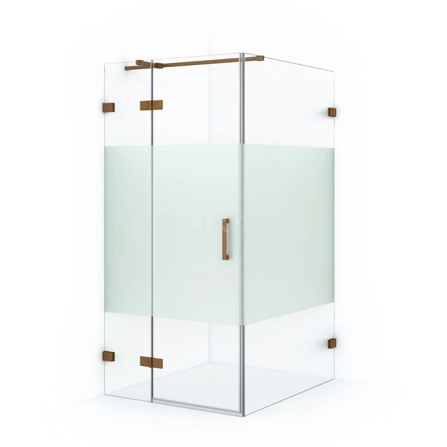 Diamond Duschkabine | 120x100 cm Kupfer Drehtür Rechteck CDB214612323KP Glas Duschkabine mit Matt Weißer Streifen, Eckdesign, rostfreien Scharnieren und Haltegriff; modernes Badezimmeraccessoire.