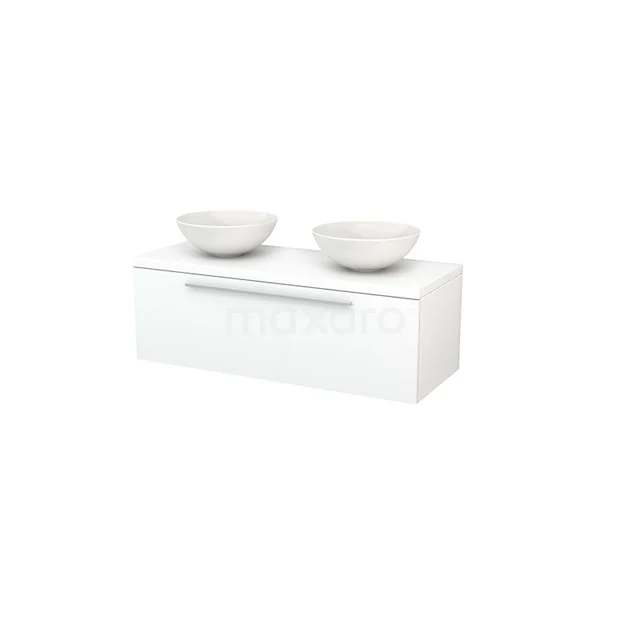White bathroom unit with double basin, modern rectangular shape and smooth finish, ideal for stylish bathrooms.