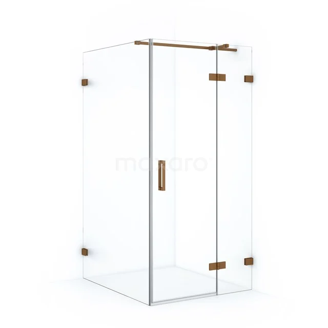 Diamond Shower cabin | 120x100 cm Copper Clear glass Pivot door Rectangle CDB224612320KP Glass shower enclosure with gold accents, angular design and sturdy fittings; ideal for a modern bathroom.