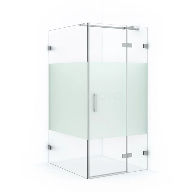 Duschkabine Diamond 110x90cm aus klarem Sicherheitsglas mit mattem Streifen Chrom CDB223611323C Glaseneck-Duschkabine mit matt weißem Streifen, luxuriösen Edelstahl-Scharniere und modernem Design für ein stilvolles Badezimmer.