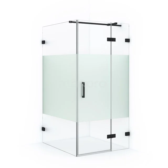 Duschkabine quadratisch, mattes Glas und schwarze Metalldetails, perfekt für eine moderne Badezimmer Einrichtung.