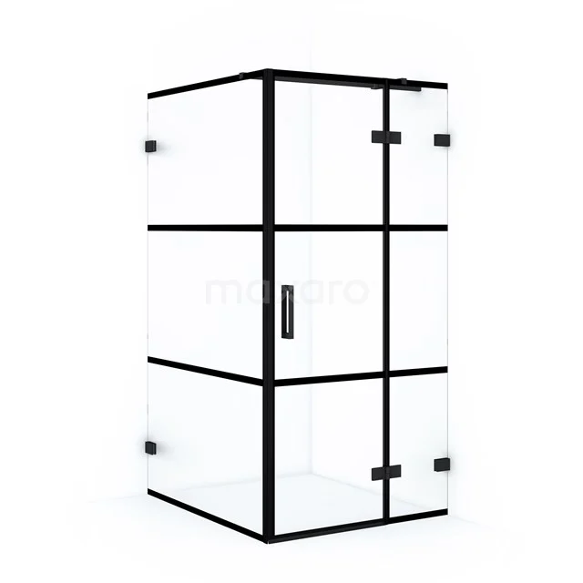 Shower enclosure with black frame, corner model, glass with industrial design; modern addition to any bathroom.