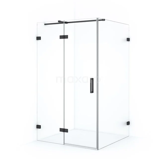 Diamond Shower cabin | 120x110 cm Black chrome Clear glass Pivot door Rectangle CDB216611320BC Shower enclosure with black metal hinges and handle, corner model, ideal for a modern bathroom.