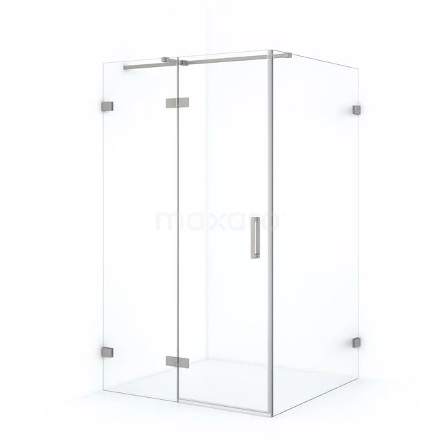 Glasene Duschkabine mit Eck-Einstieg, minimalistisches Design und rostfreie Scharniere, ideal für moderne Bäder.