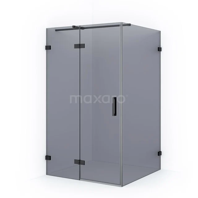 Diamond Duschkabine | 120x110 cm Schwarzchrom Drehtür Rechteck CDB216512321BC Graue Eck-Duschkabine mit schwarzen Metallakzenten, modernes Design und Klarglas für eine stilvolle Badezimmerausstrahlung.