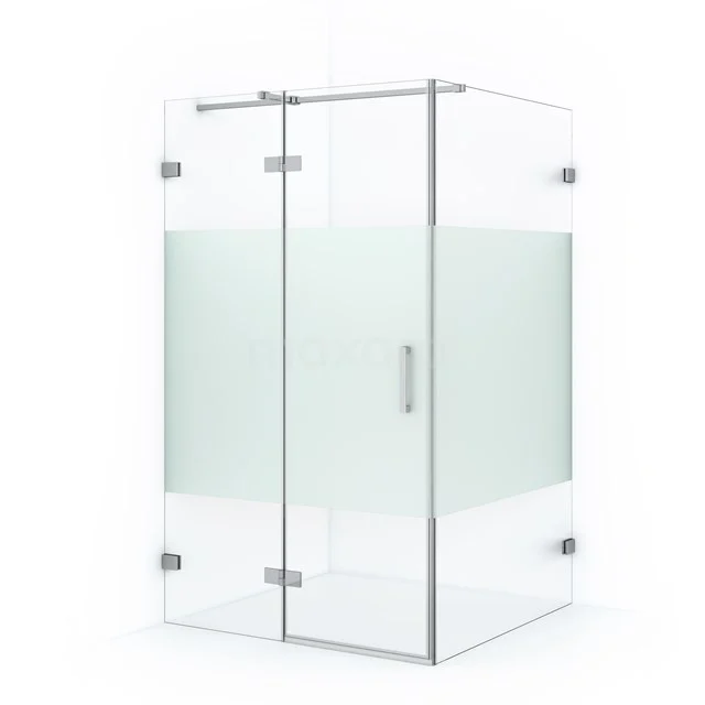 Diamond Shower cabin | 120x80 cm Chrome Clear with matt strip Pivot door Rectangle CDB216608323C Modern glass shower enclosure with frosted glass panel, aluminium profile and pivot door, ideal for a stylish bathroom.