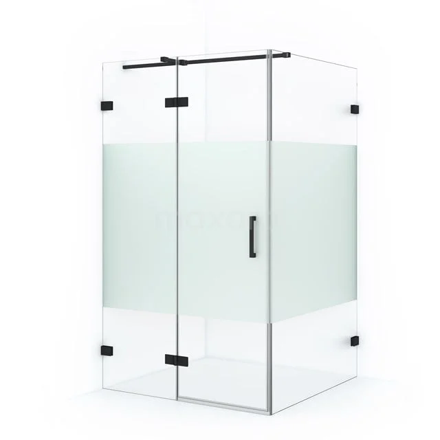 Duschkabine Diamond 110x90cm aus klarem Sicherheitsglas mit Mattstreifen Matt Schwarz CDB216509323MB Moderne Glaskabine mit Matt Weißem Mittelstreifen und schwarzen Akzenten, ideal für ein stilvolles Badezimmer.