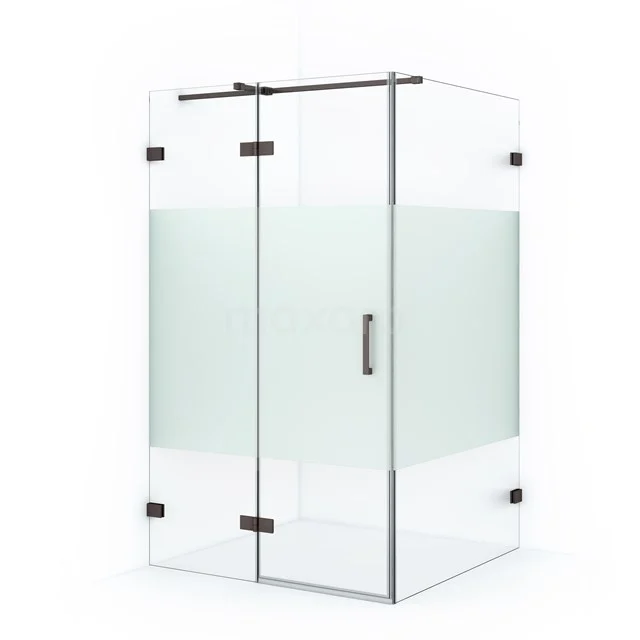 Diamond Shower cabin | 120x110 cm Black metal Clear with matt strip Pivot door Rectangle CDB216512323ZM Corner shower cabin in frosted glass with black accents, ideal for a modern bathroom.
