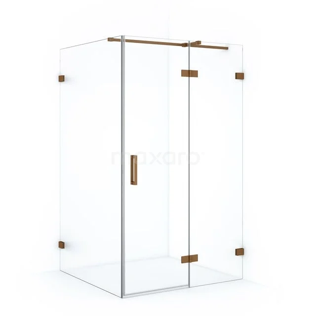 Stylish glass shower enclosure with gold-coloured hinges and Handle, ideal as a luxurious addition to any bathroom.