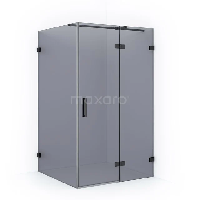 Diamond Shower cabin | 110x110 cm Black chrome Smoke glass Pivot door Square CDB226511321BC Grey glass shower enclosure with black metal accents, modern design, ideal for a stylish bathroom.