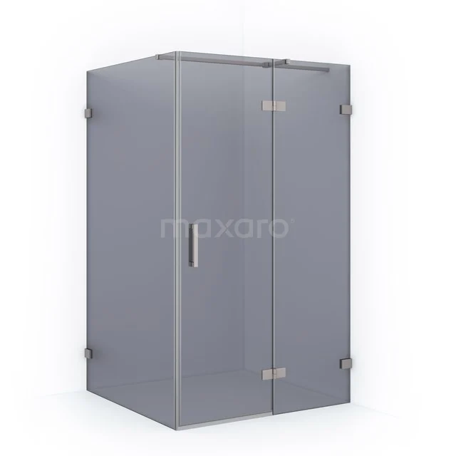 Grey glass shower enclosure with corner door, sleek design, perfect for a modern bathroom.