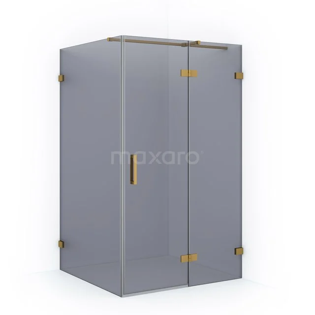 Graue Glas-Duschkabine mit goldfarbenen Akzenten, elegantes Design für moderne Bäder.