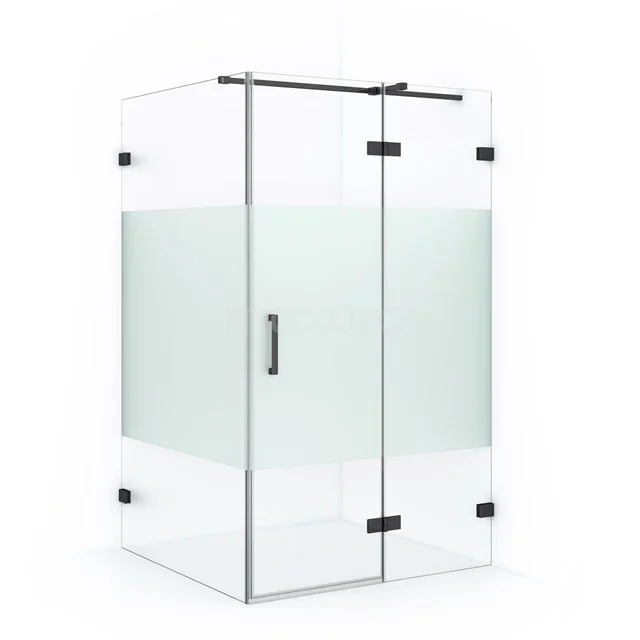 Diamond Shower cabin | 110x90 cm Black chrome Clear with matt strip Pivot door Rectangle CDB226509323BC Modern glass shower enclosure with frosted glass details, corner model, ideal for a stylish bathroom.
