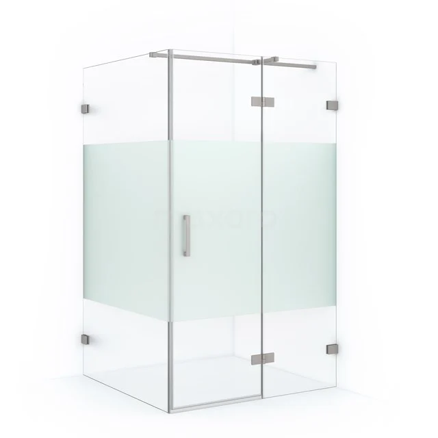 Glass shower enclosure with matte white privacy panel, angular design, ideal as a modern bathroom solution.