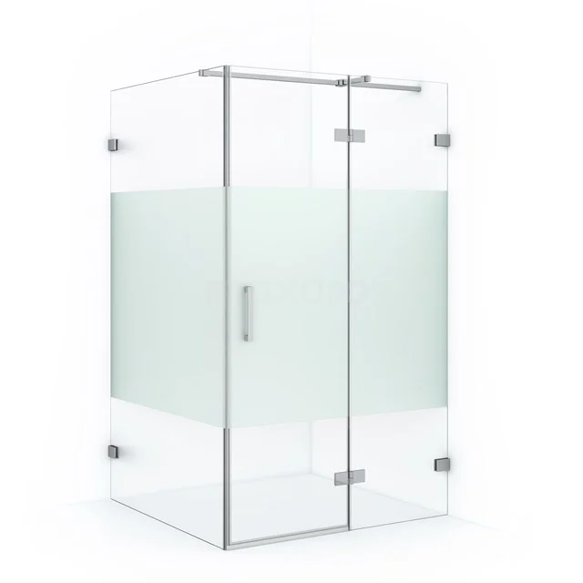 Duschkabine Diamond 120x110cm aus klarem Sicherheitsglas mit mattem Streifen Chrom CDB226512323C Glas Duschkabine mit Matt Weißer Streifen, Eckform, Scharnier Türen und Chrom Akzenten; moderner Badezimmer Stil.