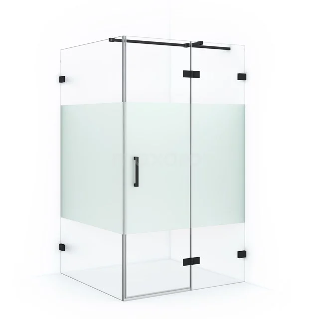 Diamond Duschkabine | 110x110 cm Matt Schwarz Drehtür Quadrat CDB226511323MB Glas Duschkabine mit Matt Weißer Streifen, Eckmodell, Schwarz Metall Scharniere und Haltegriff, stilvoll für moderne Bäder.