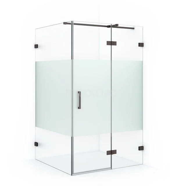 Diamond Shower cabin | 120x80 cm Black metal Clear with matt strip Pivot door Rectangle CDB226608323ZM Glass shower enclosure with matte white central panel, square design and metal hinges, ideal for modern bathrooms.