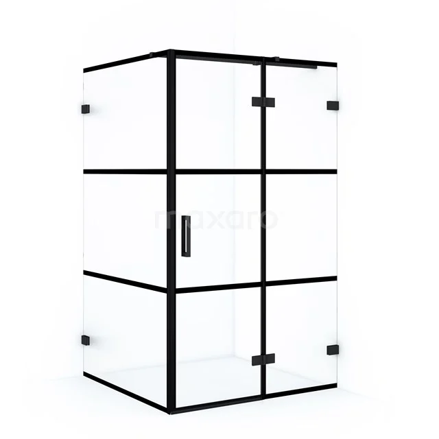 Diamond Shower enclosure | 140x110 cm Matte black Clear with 4 black stripes Pivot door Rectangle CDB226514328MB