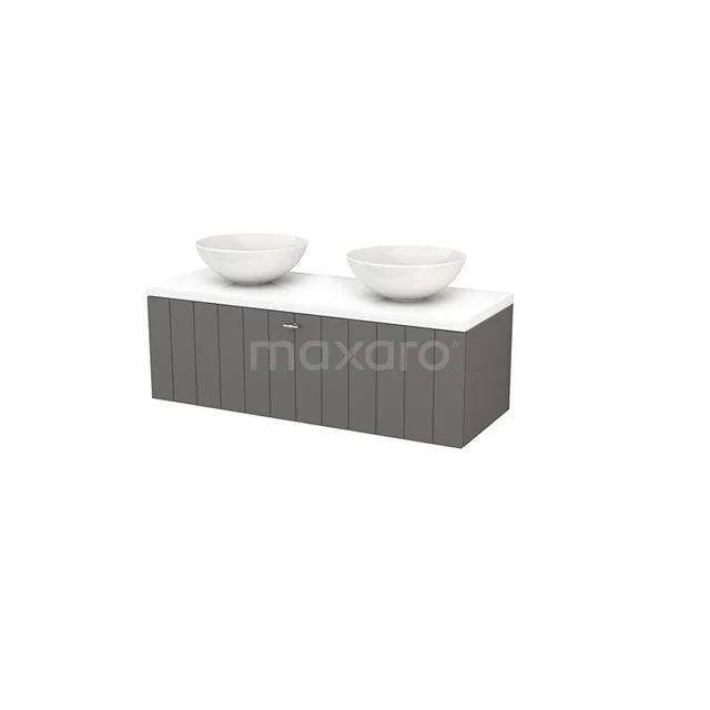 Modulo+ Plato Badkamermeubel voor waskom | 120 cm Hoogglans wit Lamel front Hoogglans wit blad 1 lade BMK001502