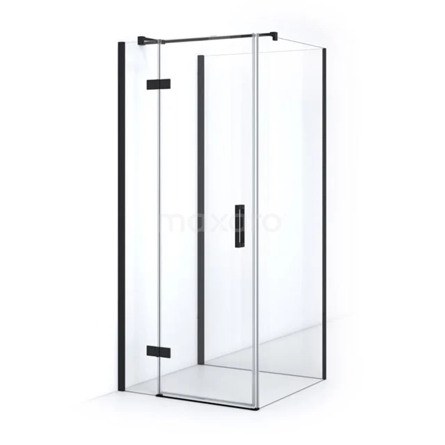 Pearl Duschkabine | 80x80 cm Matt Schwarz Drehtür Quadrat CPHV-080853310M Glasene Duschkabine mit schwarzen Profilen, Eckeinstieg und minimalistischem Design; ideal für ein modernes Badezimmer.