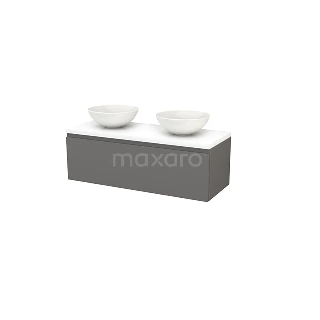Modulo+ Plato Badkamermeubel voor waskom | 120 cm Hoogglans wit Greeploos front Hoogglans wit blad 1 lade BMK001508