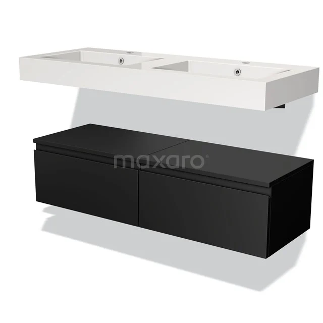 Black bathroom unit with vanity units with basin in white, clean finish, perfect for modern bathroom design.