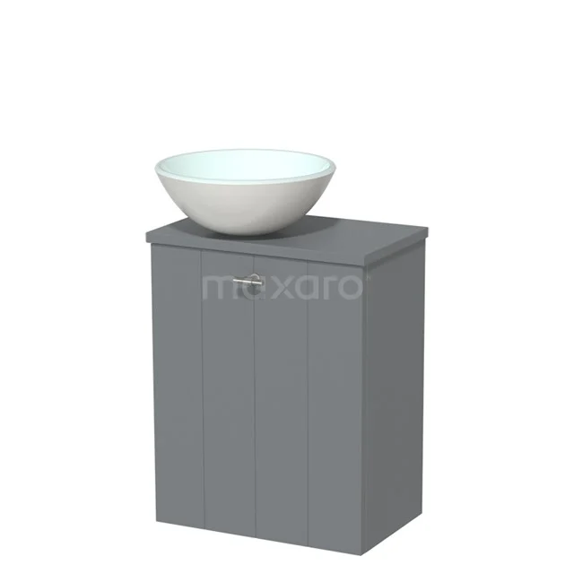 Toiletmeubel met waskom | 41 cm Middengrijs Lamel front Mat wit Glas waskom Middengrijs blad TMK10-00038