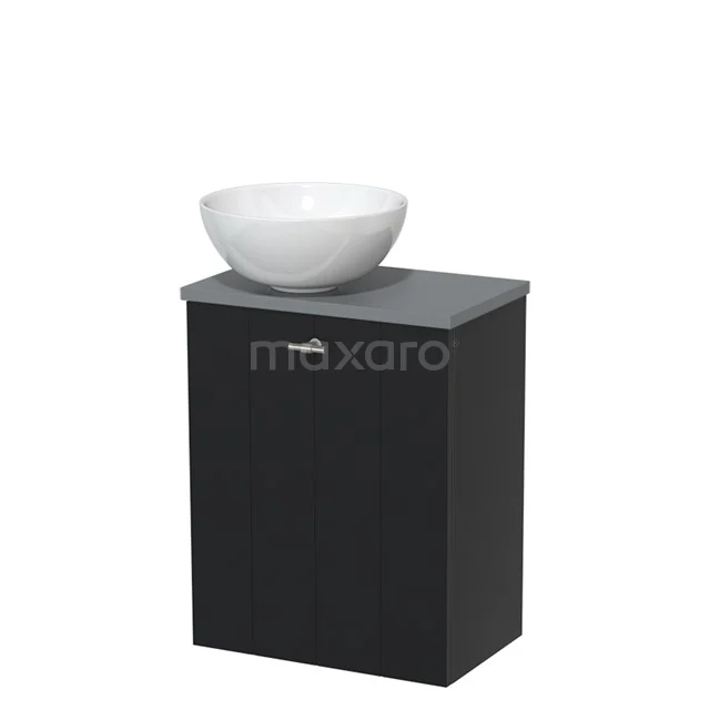 Toiletmeubel met waskom | 41 cm Mat zwart Lamel front Hoogglans wit Keramiek waskom Middengrijs blad TMK10-00258