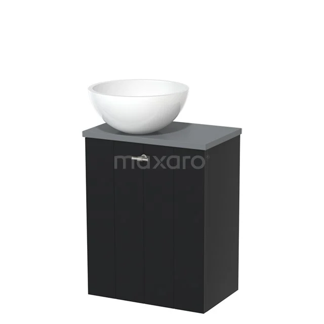Toiletmeubel met waskom | 41 cm Mat zwart Lamel front Hoogglans wit Mineraalmarmer waskom Middengrijs blad TMK10-00260