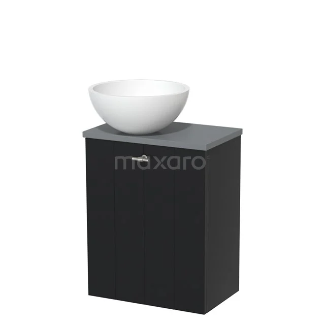 Toiletmeubel met waskom | 41 cm Mat zwart Lamel front Mat wit Solid surface waskom Middengrijs blad TMK10-00261