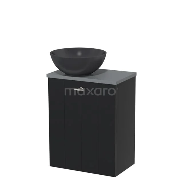 Toiletmeubel met waskom | 41 cm Mat zwart Lamel front Mat zwart Quartz waskom Middengrijs blad TMK10-00262