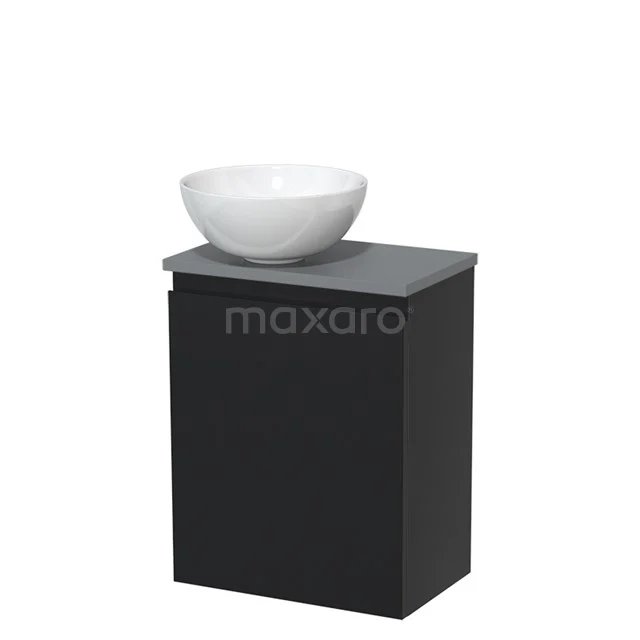 Toiletmeubel met waskom | 41 cm Mat zwart Greeploos front Hoogglans wit Keramiek waskom Middengrijs blad TMK10-00263