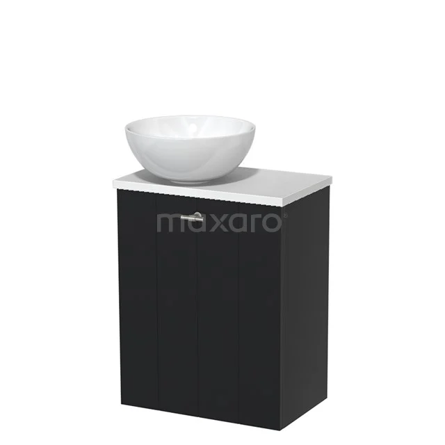 Toilet unit with countertop wash basin | 41 cm Matte black Lamel front High-gloss white Ceramic wash basin High-gloss white worktop TMK10-05025