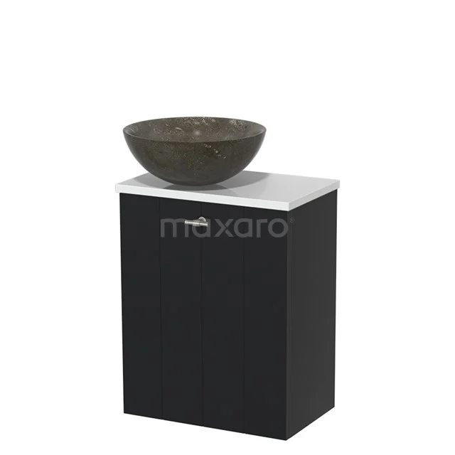 Toilet unit with wash basin | 41 cm Matte black Lamel front Blue stone Natural stone countertop wash basin High-gloss white worktop TMK10-05026