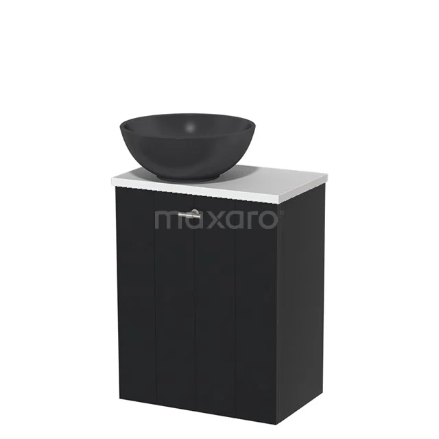 Toilet unit with countertop wash basin | 41 cm Mat black Lamel front Matte black Quartz wash basin High-gloss white worktop TMK10-05029