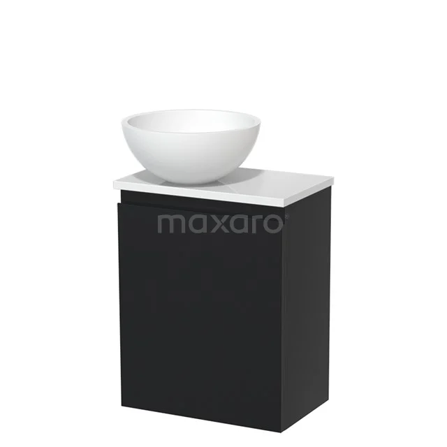 Toiletmeubel met waskom | 41 cm Mat zwart Greeploos front Mat wit Solid surface waskom Hoogglans wit blad TMK10-05033