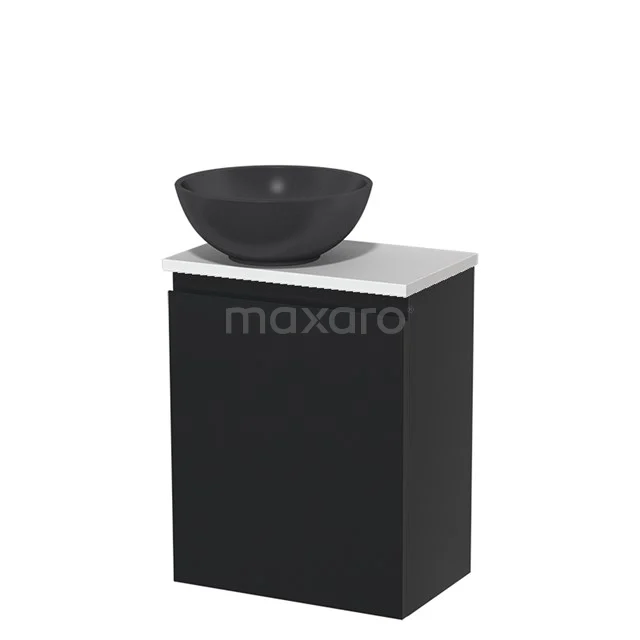 Toilet unit with countertop wash basin | 41 cm Matte black Handleless front Matte black Quartz wash basin High-gloss white worktop TMK10-05034
