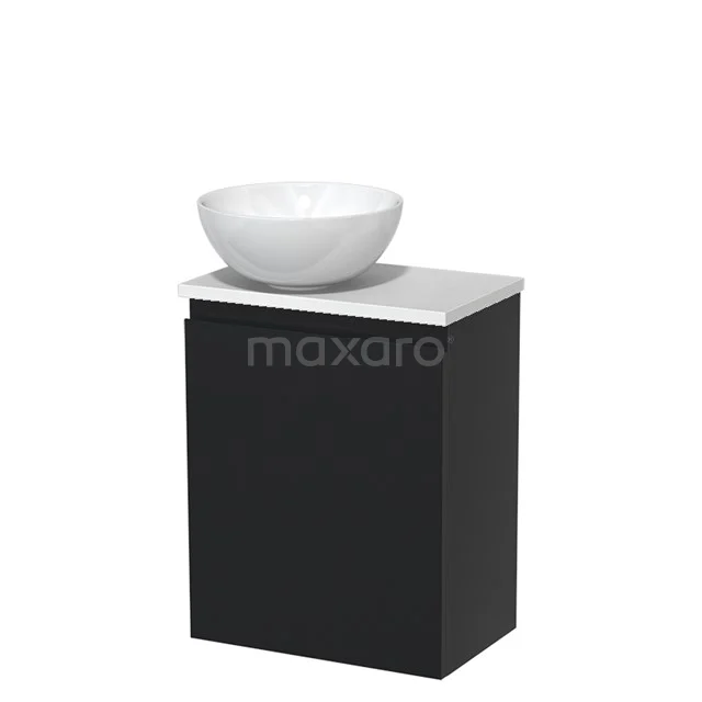 Toilet unit with countertop wash basin | 41 cm Matte black Handleless front High-gloss white Ceramic countertop wash basin High-gloss white worktop TMK10-05035