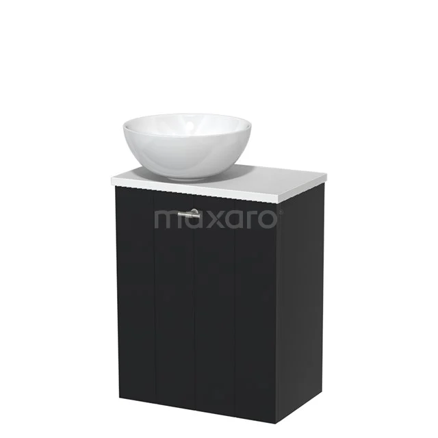Toiletmeubel met waskom | 41 cm Mat zwart Lamel front Hoogglans wit Keramiek waskom Mat wit blad TMK10-00298