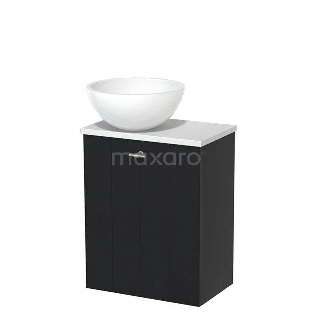 Toiletmeubel met waskom | 41 cm Mat zwart Lamel front Hoogglans wit Mineraalmarmer waskom Mat wit blad TMK10-00300