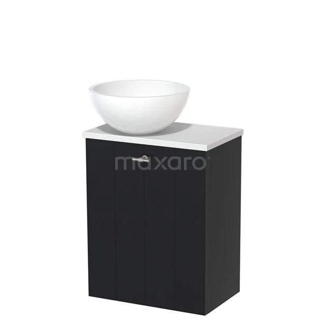 Toiletmeubel met Waskom Mineraalmarmer Modulo Mat Zwart Lamel 41 cm Mat Wit Blad TMK10-00300