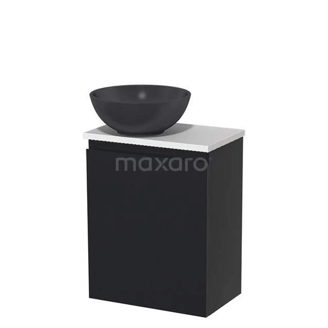Toiletmeubel met waskom | 41 cm Mat zwart Greeploos front Mat zwart Quartz waskom Mat wit blad TMK10-00307