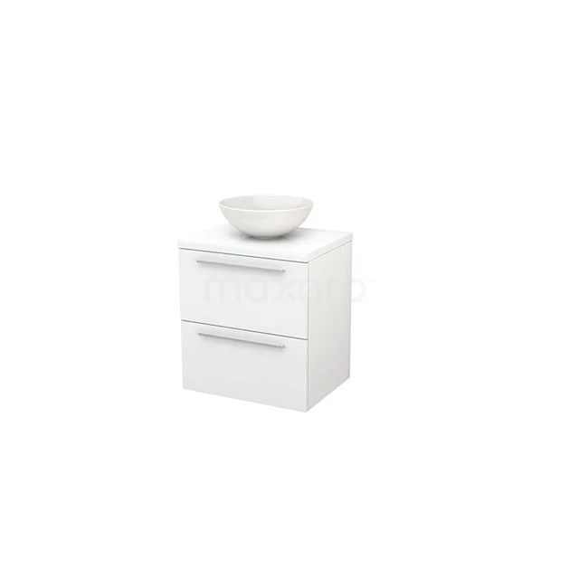 White hanging bathroom unit with two drawers and a ceramic countertop wash basin, modern design for compact bathrooms.