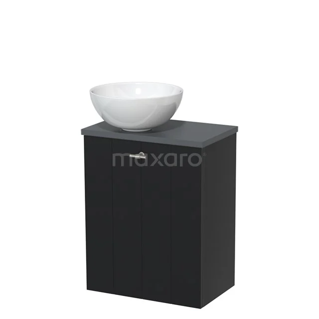 Toilet unit with countertop wash basin | 41 cm Matte black Lamel front High-gloss white Ceramic worktop Dark grey worktop TMK10-05065