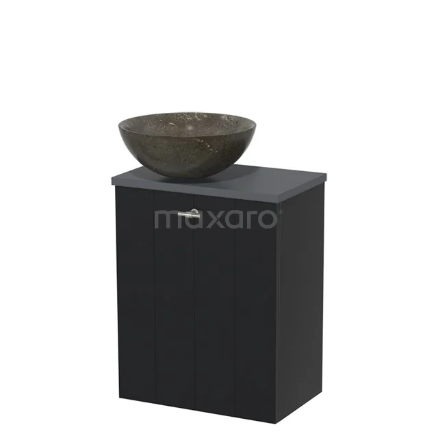 Toilet unit with countertop wash basin | 41 cm Matte black Lamel front Blue stone Natural stone countertop wash basin Dark grey worktop TMK10-05066