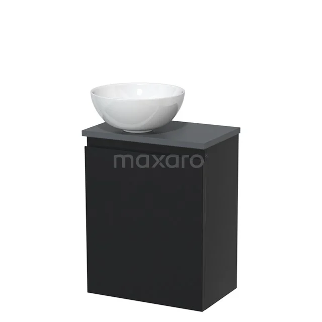 Toiletmeubel met waskom | 41 cm Mat zwart Greeploos front Hoogglans wit Keramiek waskom Donkergrijs blad TMK10-00323