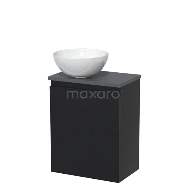 Toilet unit with countertop wash basin | 41 cm Matte white Handleless front High-gloss white Ceramic wash basin Dark grey worktop TMK10-05075